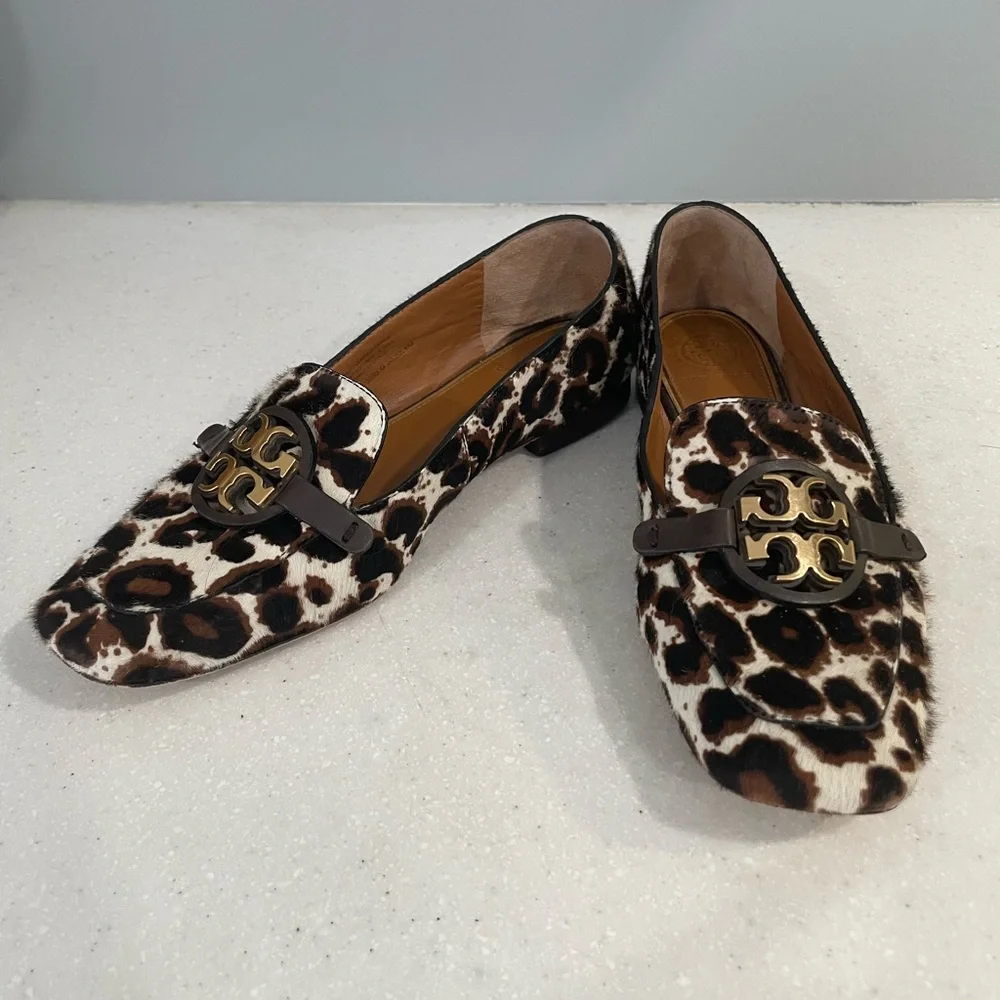 Tory Burch Miller Logo Leopard Calf Hair Loafers | Size 6 | Authentic